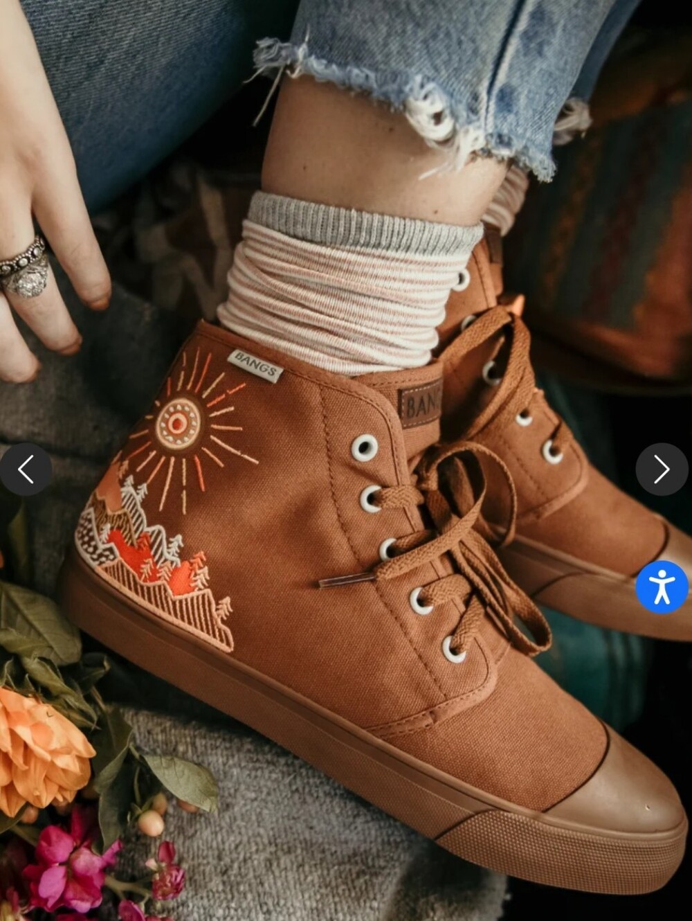 Bangs Sunrise Mountain High Top Shoes Sneakers Men's 6 Women's 7.5 Outdoor Boho